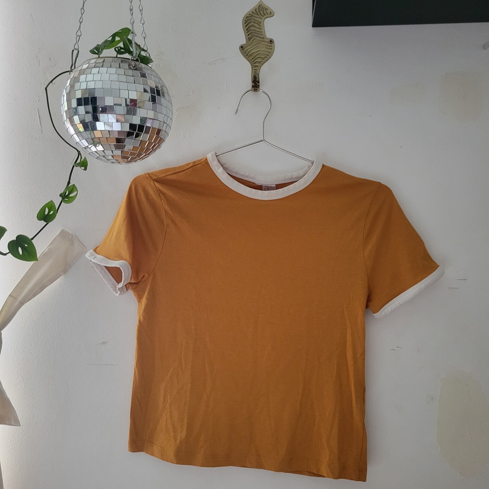 H&M Mustard Crop Top with White Trim